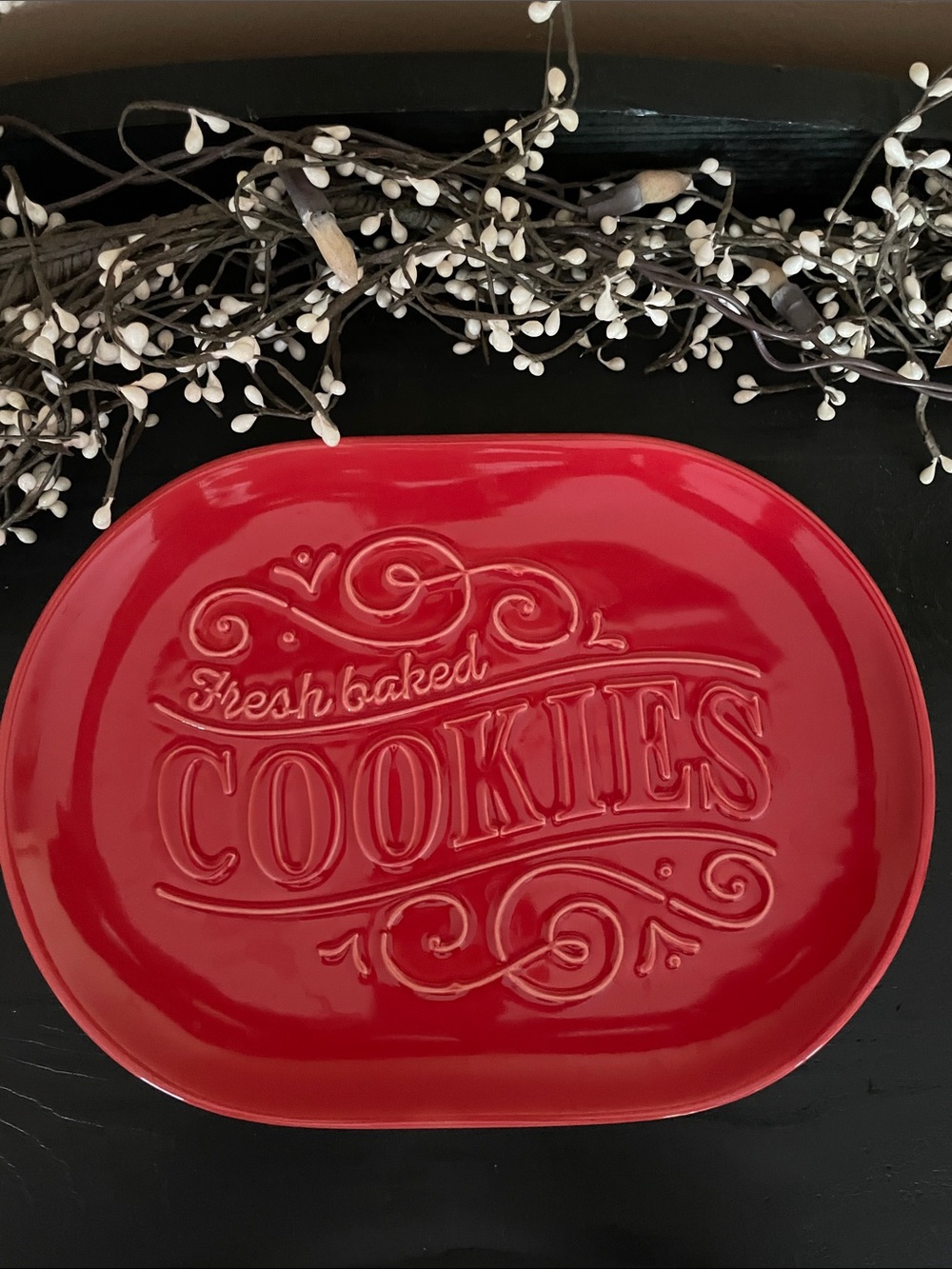 Hallmark Red Ceramic "Fresh Baked Cookies" Serving Platter